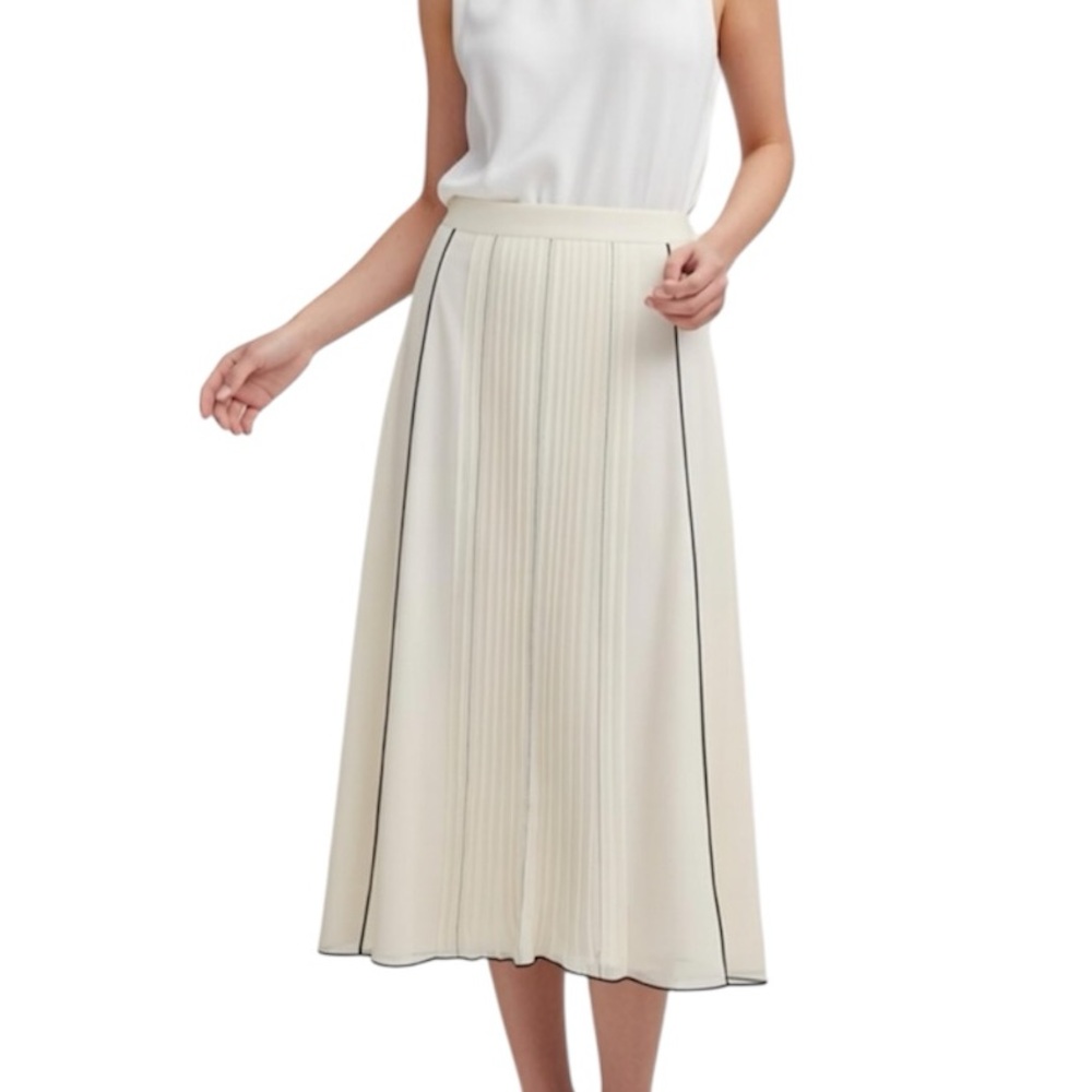 Elie Tahari Cream Pleated Midi Skirt